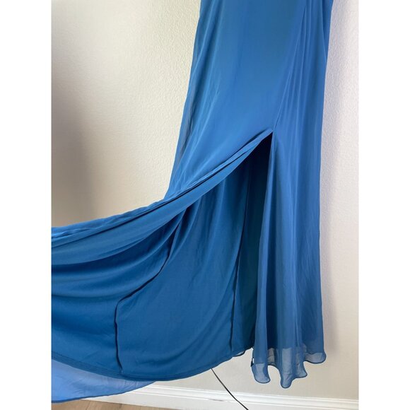 NEW $187 Lovely Womens 14 Square Neck Chiffon Maxi Dress Dusk Blue Gown - Picture 4 of 11